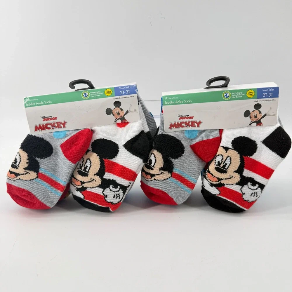 Disney Toddler 2T-3T Ankle Socks Multicolor‎ Mickey Mouse 20 Pair Pack NWT Bulk